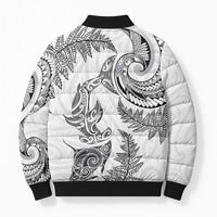 New Zealand Sea Animals with Maori Tribal Tattoo Bomber Puffer Jacket Shark Manta Ray with Silver Fern White LT03 - Polynesian Pride