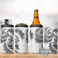 New Zealand Sea Animals with Maori Tribal Tattoo 4 in 1 Can Cooler Tumbler Shark Manta Ray with Silver Fern White LT03 - Polynesian Pride