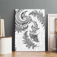 New Zealand Sea Animals with Maori Tribal Tattoo Canvas Wall Art Shark Manta Ray with Silver Fern White LT03 - Polynesian Pride