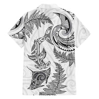 New Zealand Sea Animals with Maori Tribal Tattoo Family Matching Off Shoulder Maxi Dress and Hawaiian Shirt Shark Manta Ray with Silver Fern White LT03 - Polynesian Pride