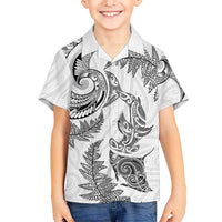 New Zealand Sea Animals with Maori Tribal Tattoo Family Matching Tank Maxi Dress and Hawaiian Shirt Shark Manta Ray with Silver Fern White LT03 Son's Shirt White - Polynesian Pride
