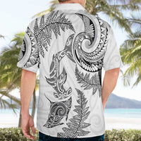 New Zealand Sea Animals with Maori Tribal Tattoo Hawaiian Shirt Shark Manta Ray with Silver Fern White LT03 - Polynesian Pride