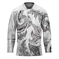 New Zealand Sea Animals with Maori Tribal Tattoo Hockey Jersey Shark Manta Ray with Silver Fern White LT03 Unisex White - Polynesian Pride