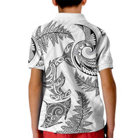 New Zealand Sea Animals with Maori Tribal Tattoo Kid Polo Shirt Shark Manta Ray with Silver Fern White LT03 - Polynesian Pride