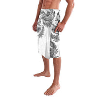 New Zealand Sea Animals with Maori Tribal Tattoo Lavalava Shark Manta Ray with Silver Fern White LT03 - Polynesian Pride