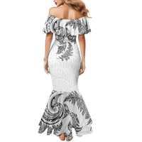 New Zealand Sea Animals with Maori Tribal Tattoo Mermaid Dress Shark Manta Ray with Silver Fern White LT03 - Polynesian Pride