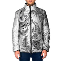 New Zealand Sea Animals with Maori Tribal Tattoo Padded Jacket Shark Manta Ray with Silver Fern White LT03 Men White - Polynesian Pride