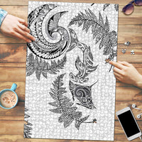 New Zealand Sea Animals with Maori Tribal Tattoo Puzzle Shark Manta Ray with Silver Fern White LT03 White - Polynesian Pride