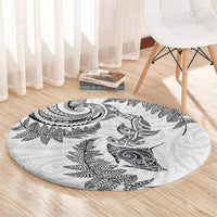 New Zealand Sea Animals with Maori Tribal Tattoo Round Carpet Shark Manta Ray with Silver Fern White LT03 - Polynesian Pride