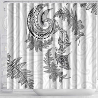 New Zealand Sea Animals with Maori Tribal Tattoo Shower Curtain Shark Manta Ray with Silver Fern White LT03 - Polynesian Pride