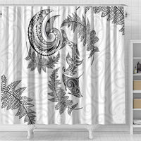 New Zealand Sea Animals with Maori Tribal Tattoo Shower Curtain Shark Manta Ray with Silver Fern White LT03 - Polynesian Pride