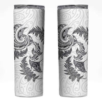 New Zealand Sea Animals with Maori Tribal Tattoo Skinny Tumbler Shark Manta Ray with Silver Fern White LT03 White - Polynesian Pride