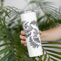 New Zealand Sea Animals with Maori Tribal Tattoo Skinny Tumbler Shark Manta Ray with Silver Fern White LT03 - Polynesian Pride