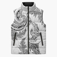 New Zealand Sea Animals with Maori Tribal Tattoo Sleeveless Puffer Jacket Shark Manta Ray with Silver Fern White LT03 Unisex White - Polynesian Pride