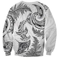 New Zealand Sea Animals with Maori Tribal Tattoo Sweatshirt Shark Manta Ray with Silver Fern White LT03 - Polynesian Pride