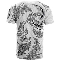 New Zealand Sea Animals with Maori Tribal Tattoo T Shirt Shark Manta Ray with Silver Fern White LT03 - Polynesian Pride