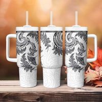 New Zealand Sea Animals with Maori Tribal Tattoo Tumbler With Handle Shark Manta Ray with Silver Fern White LT03 - Polynesian Pride