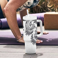 New Zealand Sea Animals with Maori Tribal Tattoo Tumbler With Handle Shark Manta Ray with Silver Fern White LT03 - Polynesian Pride