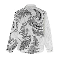New Zealand Sea Animals with Maori Tribal Tattoo Women Casual Shirt Shark Manta Ray with Silver Fern White LT03 - Polynesian Pride