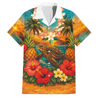 Hawaiian Turtles on Beach Family Matching Off The Shoulder Long Sleeve Dress and Hawaiian Shirt with Pineapple Tropical Plant and Lei LT03 Dad's Shirt - Short Sleeve Multicolor - Polynesian Pride