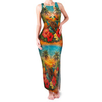 Hawaiian Turtles on Beach Family Matching Tank Maxi Dress and Hawaiian Shirt with Pineapple Tropical Plant and Lei LT03 Mom's Dress Multicolor - Polynesian Pride