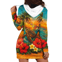 Hawaiian Turtles on Beach Hoodie Dress with Pineapple Tropical Plant and Lei LT03 - Polynesian Pride