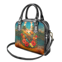 Hawaiian Turtles on Beach Shoulder Handbag with Pineapple Tropical Plant and Lei