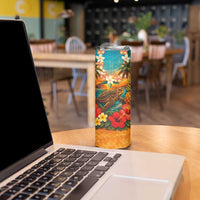 Hawaiian Turtles on Beach Skinny Tumbler with Pineapple Tropical Plant and Lei