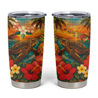 Hawaiian Turtles on Beach Tumbler Cup with Pineapple Tropical Plant and Lei