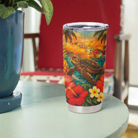 Hawaiian Turtles on Beach Tumbler Cup with Pineapple Tropical Plant and Lei