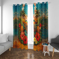 Hawaiian Turtles on Beach Window Curtain with Pineapple Tropical Plant and Lei