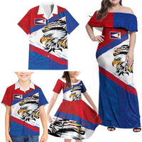 American Samoa Flag Day Family Matching Off Shoulder Maxi Dress and Hawaiian Shirt Polynesian Art Geometric with Flag Brush Style LT03 - Polynesian Pride