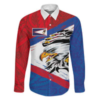 American Samoa Flag Day Family Matching Summer Maxi Dress and Hawaiian Shirt Polynesian Art Geometric with Flag Brush Style LT03 Dad's Shirt - Long Sleeve Multicolor - Polynesian Pride