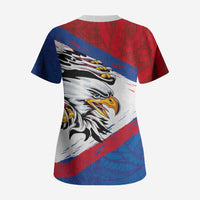 American Samoa Flag Day Scrub Top Polynesian Art Geometric with Flag Brush Style