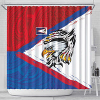 American Samoa Flag Day Shower Curtain Polynesian Art Geometric with Flag Brush Style