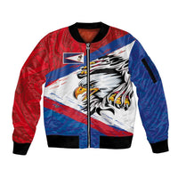American Samoa Flag Day Sleeve Zip Bomber Jacket Polynesian Art Geometric with Flag Brush Style