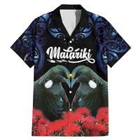 New Zealand Maori Matariki Family Matching Mermaid Dress and Hawaiian Shirt Hongi Tui Bird Pohutukawa and Polynesia Tribal LT03 Dad's Shirt - Short Sleeve Black - Polynesian Pride