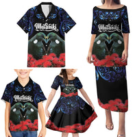 New Zealand Maori Matariki Family Matching Puletasi and Hawaiian Shirt Hongi Tui Bird Pohutukawa and Polynesia Tribal LT03 - Polynesian Pride