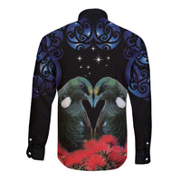 New Zealand Maori Matariki Long Sleeve Button Shirt Hongi Tui Bird Pohutukawa and Polynesia Tribal LT03 - Polynesian Pride