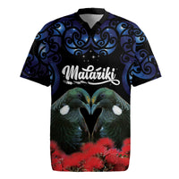 New Zealand Maori Matariki Rugby Jersey Hongi Tui Bird Pohutukawa and Polynesia Tribal LT03 Black - Polynesian Pride