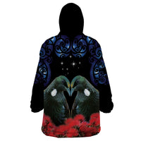 New Zealand Maori Matariki Wearable Blanket Hoodie Hongi Tui Bird Pohutukawa and Polynesia Tribal LT03 - Polynesian Pride