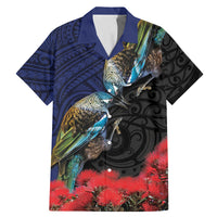 New Zealand Maori Hongi Culture Family Matching Mermaid Dress and Hawaiian Shirt Tui Bird Pohutukawa and Polynesian Pattern LT03 Dad's Shirt - Short Sleeve Blue - Polynesian Pride