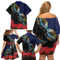 New Zealand Maori Hongi Culture Family Matching Off Shoulder Short Dress and Hawaiian Shirt Tui Bird Pohutukawa and Polynesian Pattern LT03 - Polynesian Pride