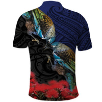New Zealand Maori Hongi Culture Polo Shirt Tui Bird Pohutukawa and Polynesian Pattern