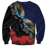 New Zealand Maori Hongi Culture Sweatshirt Tui Bird Pohutukawa and Polynesian Pattern