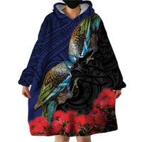New Zealand Maori Hongi Culture Wearable Blanket Hoodie Tui Bird Pohutukawa and Polynesian Pattern LT03 - Polynesian Pride