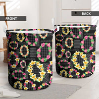 Hawaiian Kakau Tattoo Leis and Palaka Pattern Laundry Basket Traditional Aloha Tribal Black Color