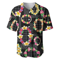 Hawaiian Kakau Tattoo Leis and Palaka Pattern Baseball Jersey Traditional Aloha Tribal Black Color