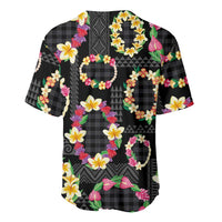 Hawaiian Kakau Tattoo Leis and Palaka Pattern Baseball Jersey Traditional Aloha Tribal Black Color