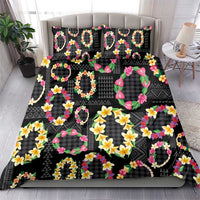 Hawaiian Kakau Tattoo Leis and Palaka Pattern Bedding Set Traditional Aloha Tribal Black Color